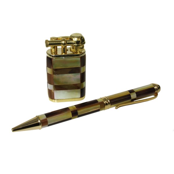 Knight Mother of Pearl gift lighter and pen set