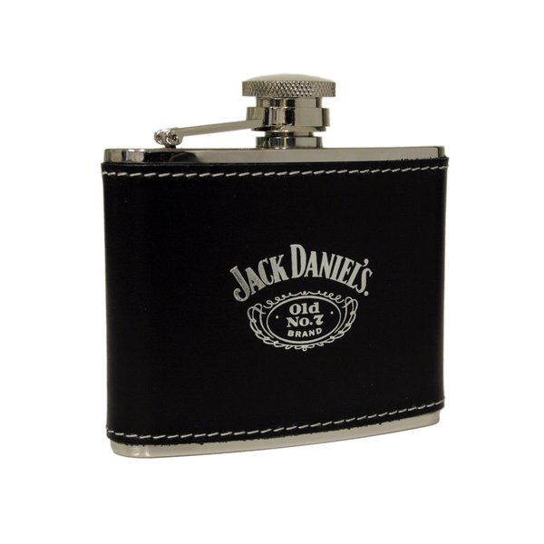 Jack Daniel's hip flask 4oz leather covered