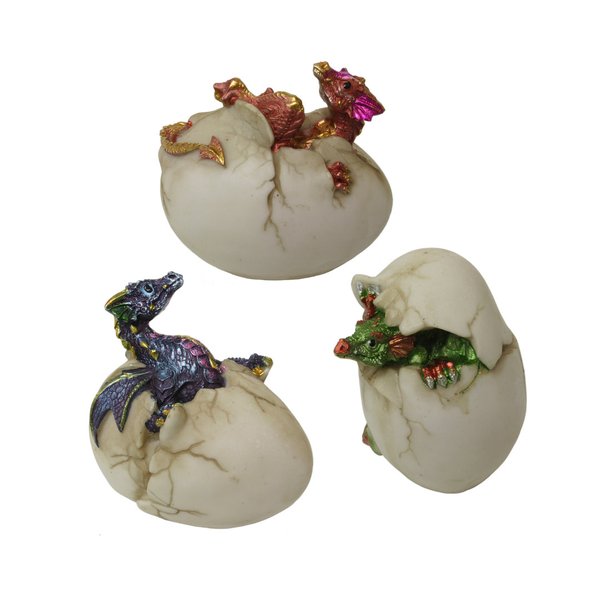 Baby dragon hatching egg fantasy ornament set of 3
