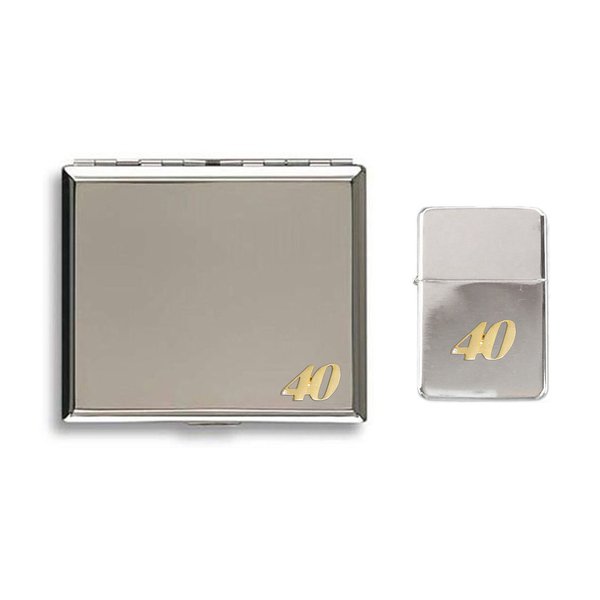 40th anniversary birthday celebration polished chrome cigarette case and stormproof petrol lighter