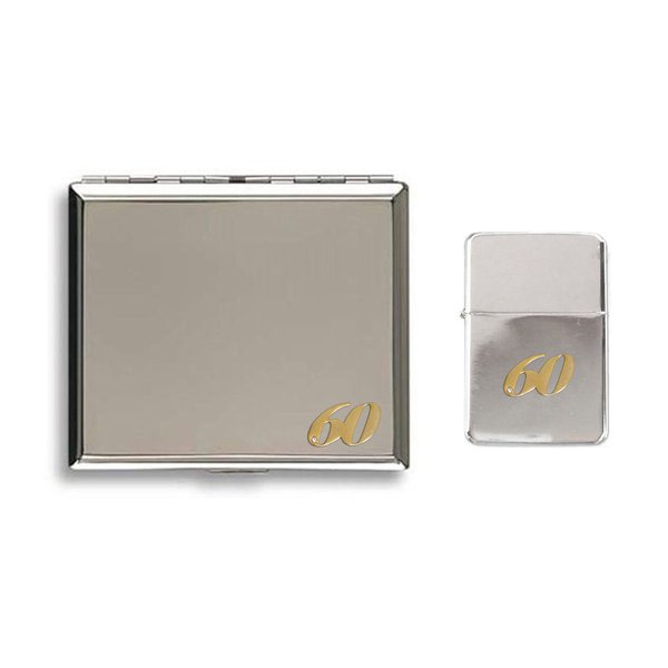 60th anniversary birthday celebration polished chrome cigarette case and stormproof petrol lighter