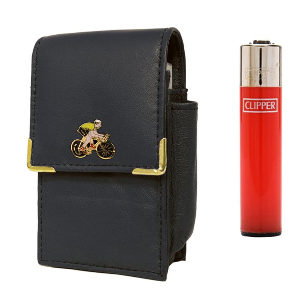 Cyclist cigarette packet holder with Clipper gas lighter