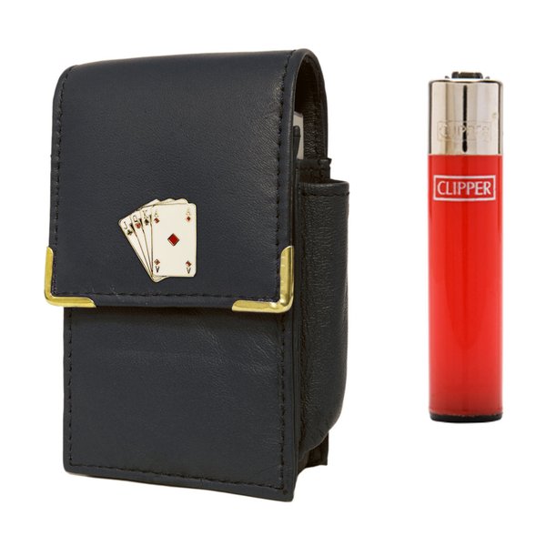 Poker playing cards cigarette packet holder with Clipper gas lighter