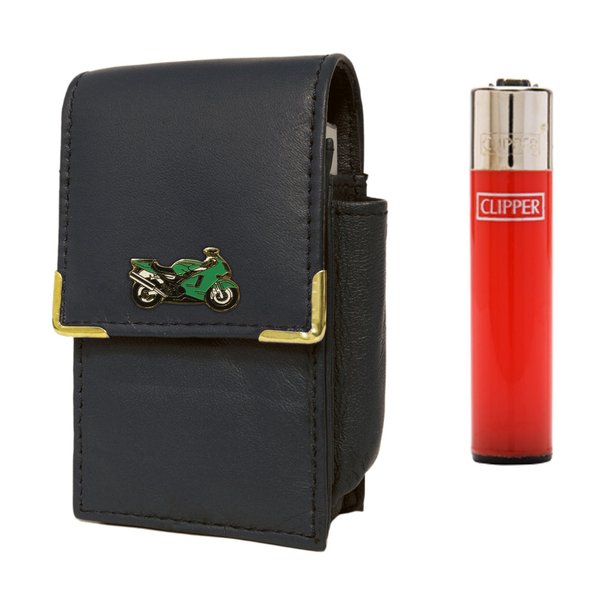 Kawasaki motorcycle cigarette packet holder with Clipper gas lighter