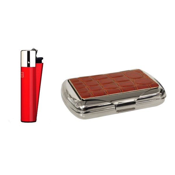Red croc effect tobacco tin with Clipper lighter