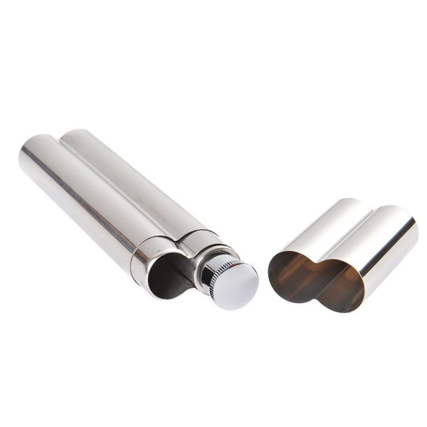 2-in-1 stainless steel cigar tube 2oz hip flask