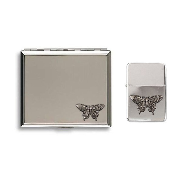 Butterfly stormproof petrol lighter and cigarette case