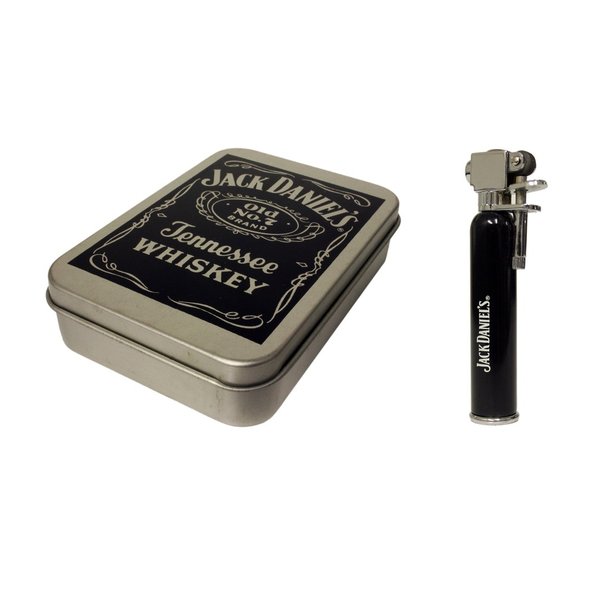Jack Daniel's tobacco tin and flint action gas lighter