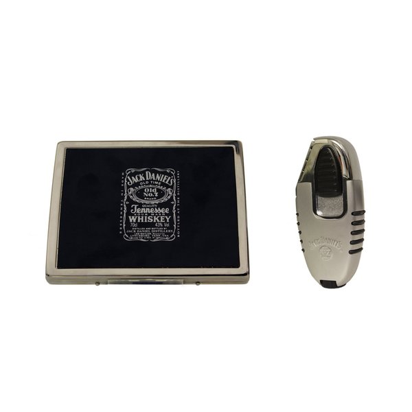 Jack Daniel's fluted cigarette case and electronic gas lighter