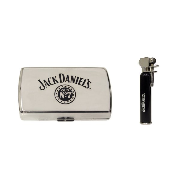 Jack Daniel's mini cigarette case and flint action gas lighter