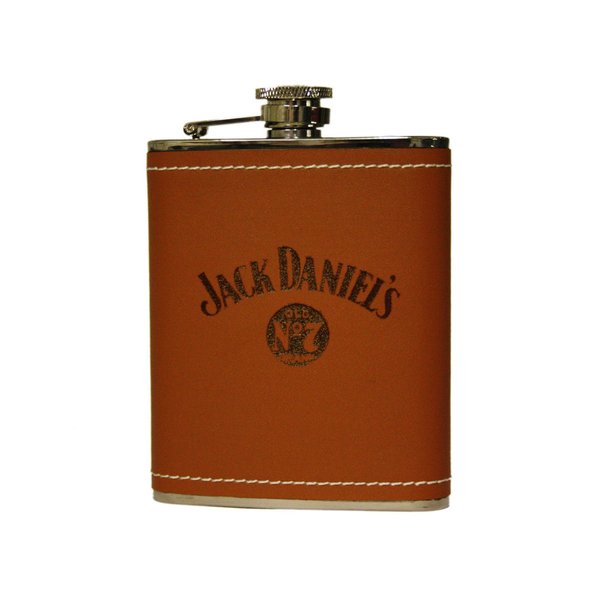 Jack Daniel's 6oz tan leather hip flask
